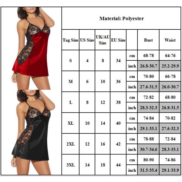 Kvinnor Sexiga Spetsunderkläder Nattklänning Babydoll Sovkläder Set Present red S