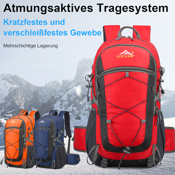 Vandringsryggsäck, 36-55L Trekkingryggsäck, Vattentät Utomhusryggsäck, Reseryggsäck, för Sport, Cykling, Klättring, Bergsklättring red