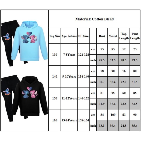 Barnens Lilo & Stitch Hoodies Huvtröja Sportbyxor Träningsdräkt för Pojkar och Flickor Pink 130cm