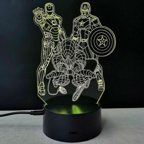 3D LED The Avengers Spiderman Ironman 7Colors Lampa Barngåvor