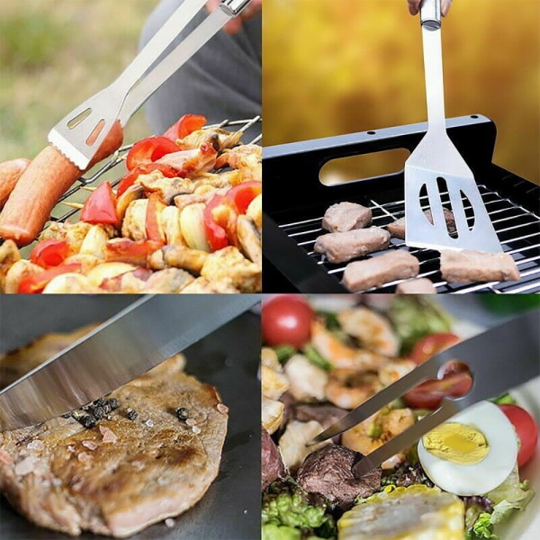 Set Grillredskap Enkelt att rengöra matlagningssatser utomhus Silver 37.0*15.0*5.0