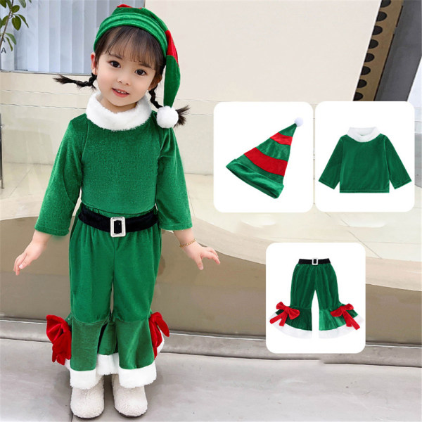 3-delars Set Barnkläder Jultomte För Babypojke Jul Green 150CM