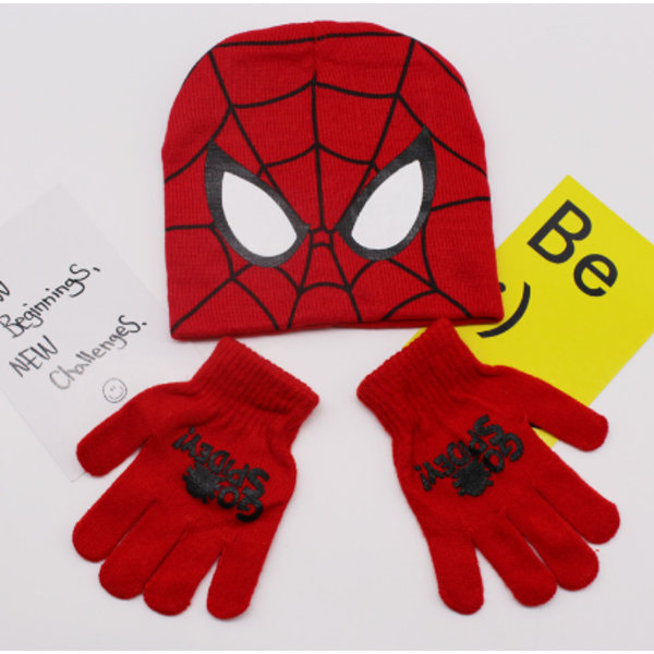 Halloween Kids SpiderMan Stickad Beanie Hat Handskar Set Cosplay 1