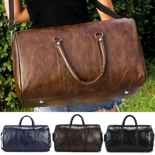Män Retro Läder Duffel Axelväska Resa Övernattning Handväska Coffee