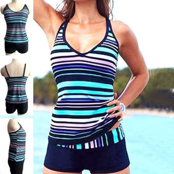 Färgglada randiga tankini för kvinnor för stranden multicolour M