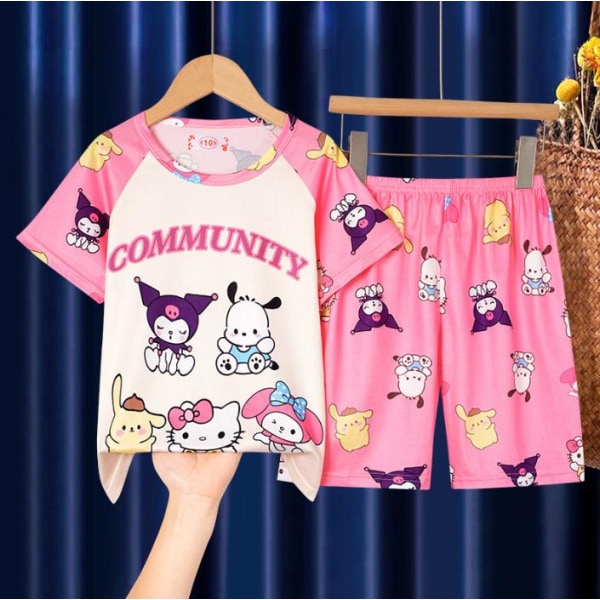 Sanrio T-shirt och Shorts Set för Flickor, Cartoon Kortärmad Nattkläder Sovkläder #2 4-5Years