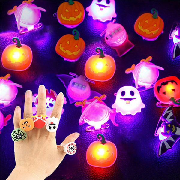 50 stk. Halloween LED Glow Ring, Lysende legetøj der lyser i mørket