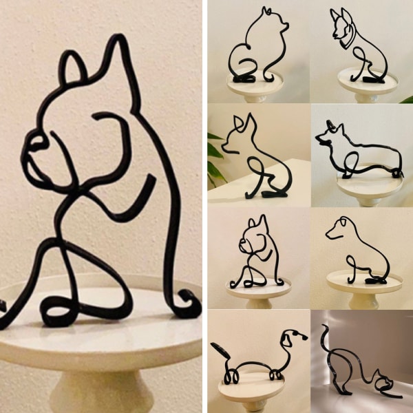Modern Abstrakt Minimalistisk Metall Hund Skulptur Dekoration Prydnader Hiromi