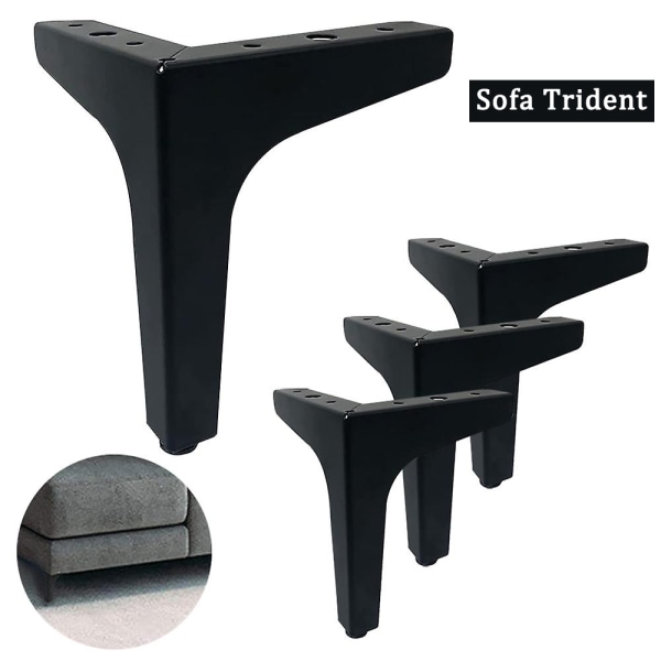 4 st metall soffben krom sockel fötter för hem möbler soffor säng stolar pallar Black 17cm