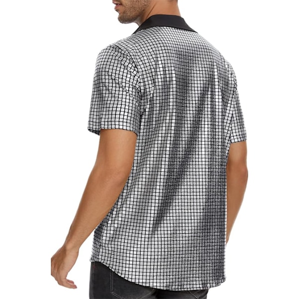 Miesten napillinen diskopaita retro 70-luku paljeteilla metallinhohtoinen lyhythihainen juhlapuku Grey XL