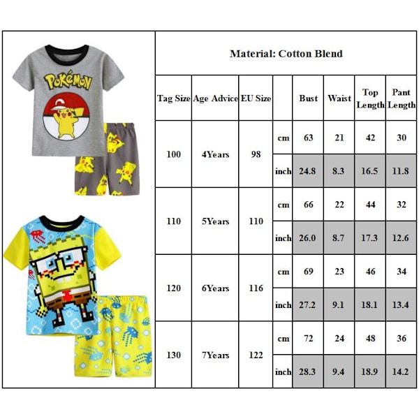 Tegneserie Pyjamas Pysjamas Pjs Sett Barn Jenter Gutt Kortermet Loungewear Hjemmeklær #1 110cm