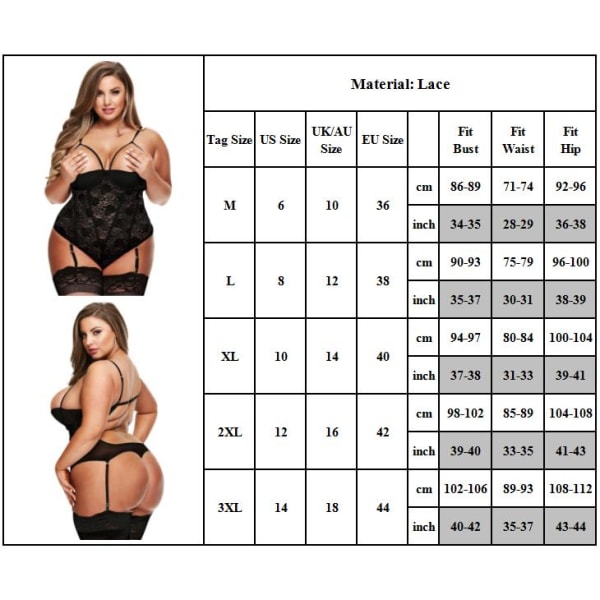 Kvinnor Plus Size Body Sexig Spets Skira Underkläder Nattkläder XL