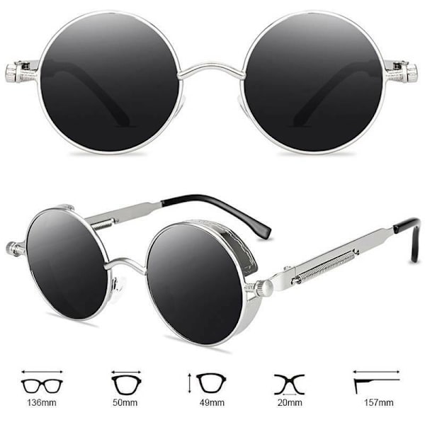 Pyöreät aurinkolasit miehille ja naisille, muotiympyrä, hippilasit Silver Frame White Lenses 1pair