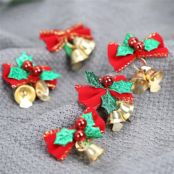 1 st Röda Tygband med Klocka Julgransdekoration Ornament Green leaf 1PCS