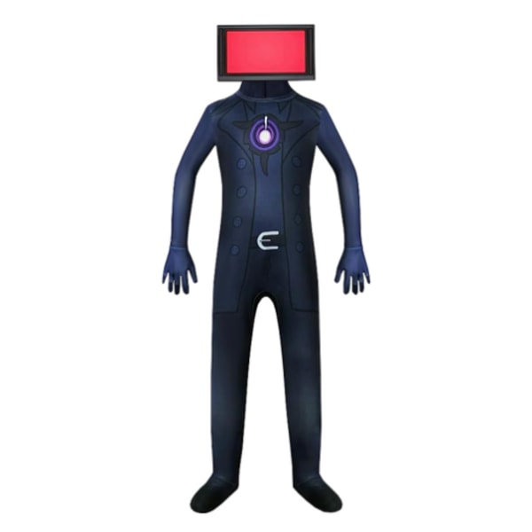 Vuxen Skibidi Toalett TV Man Halloween Kostym Jumpsuit Mask Set C 190cm