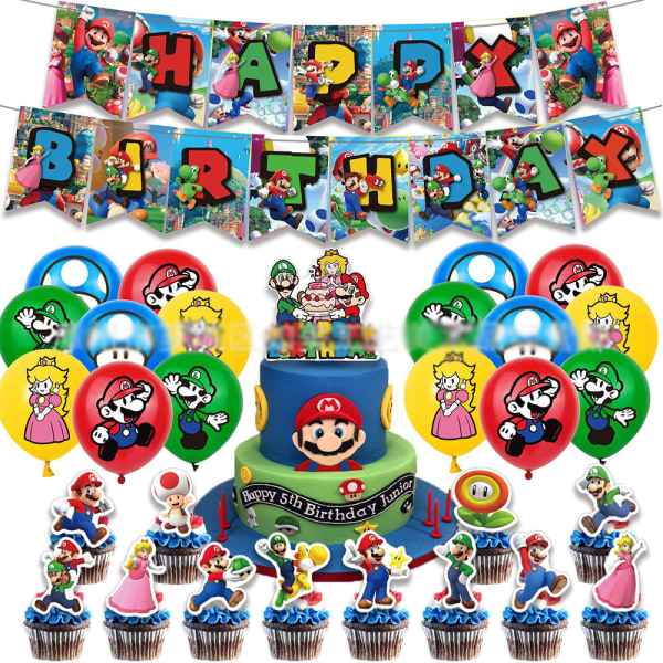 Super Mario tema födelsedagsfest Banners dekoration