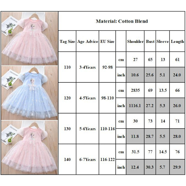 Flickans Frozen Elsa Prinsessklänning, Casual Sommarklänning för Fester, 3-7 År Pink 110cm