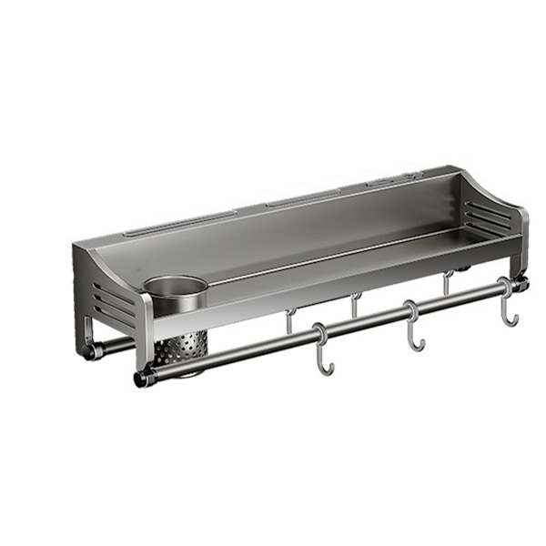 [Rea] Kryddhylla - Med Chopstick Barrel - Köks Hylla - Kolstål Hylla - Förvaringshylla med 6 Krokar och Stänger - Vägg Hylla Utan Borrning 60cm