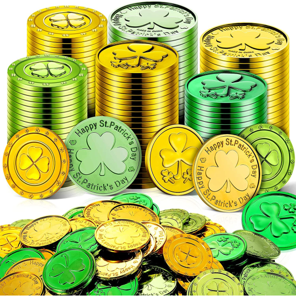 St.Patrick's Day Shamrock Coins Irish Plastic Lucky Clover Coins gold