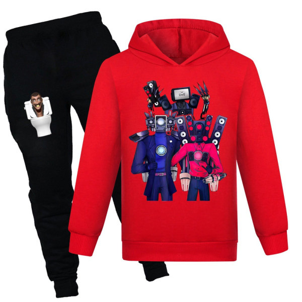 Skibidi Toilet Tv Man Tracksuit Set Barn Hooded Sweatshirt Byxor red 140cm