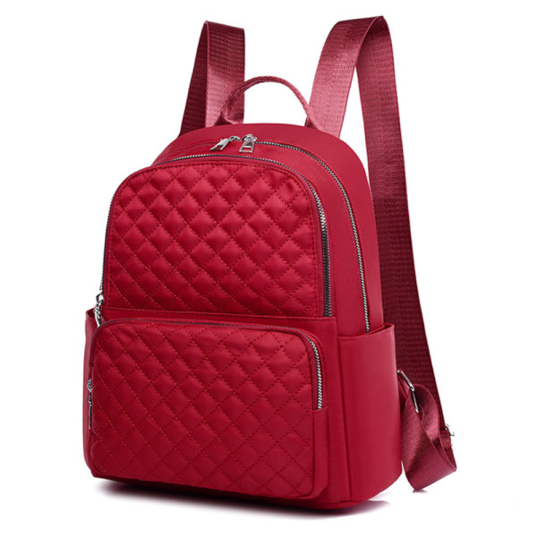 Stor kapacitet Rhombic Shoulder Skolväska Travel Zipper Ryggsäck Wine red