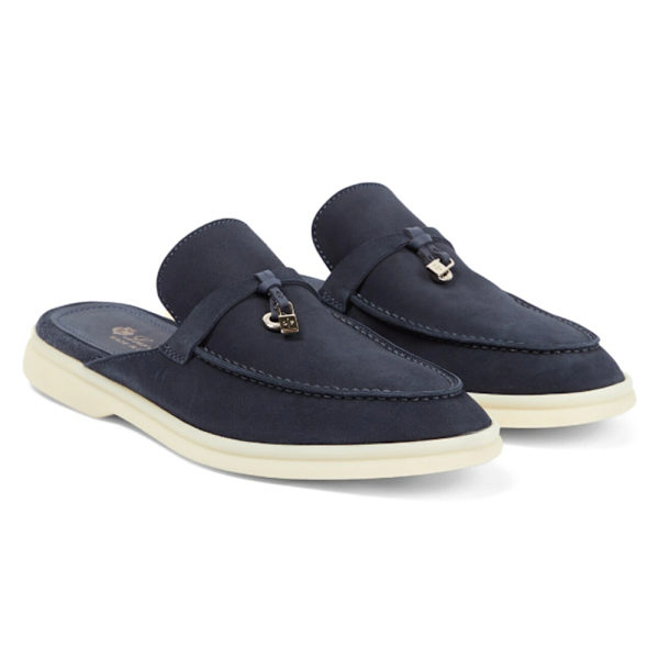 LORO PIANA Charms Walk Utsmyckade Mockamules Tofflor Dark Blue 41