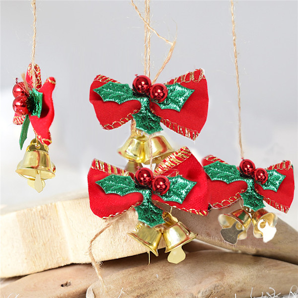 1 st Röda Tygband med Klocka Julgransdekoration Ornament Green leaf 1PCS