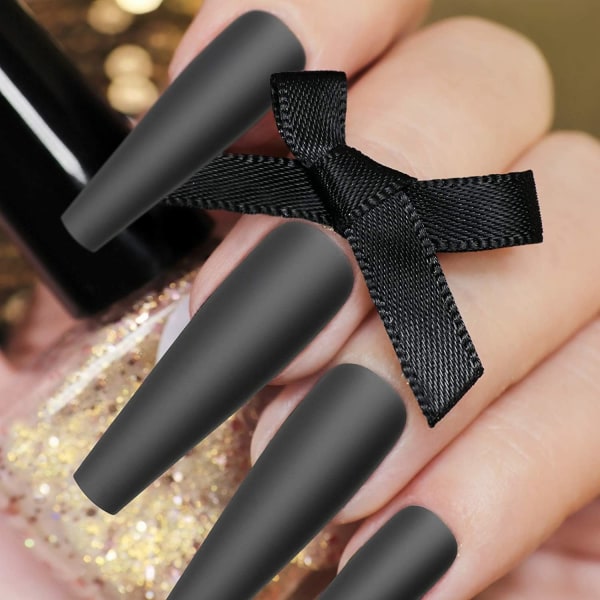 100 st långa falska naglar konstgjorda falska nail art tips Stick Cover black