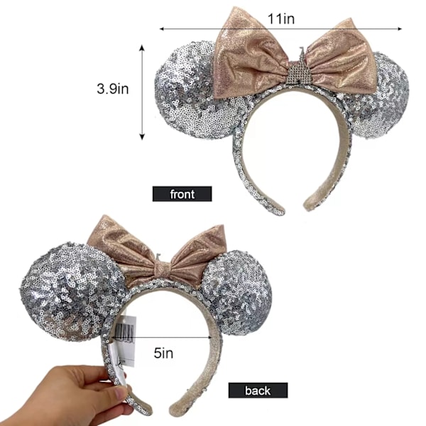 Paljetit Minnie Hiiret Korvat Disney Puistot Linna Jalokivi Hopea Mikki Hiiri Rusetti Pääpanta