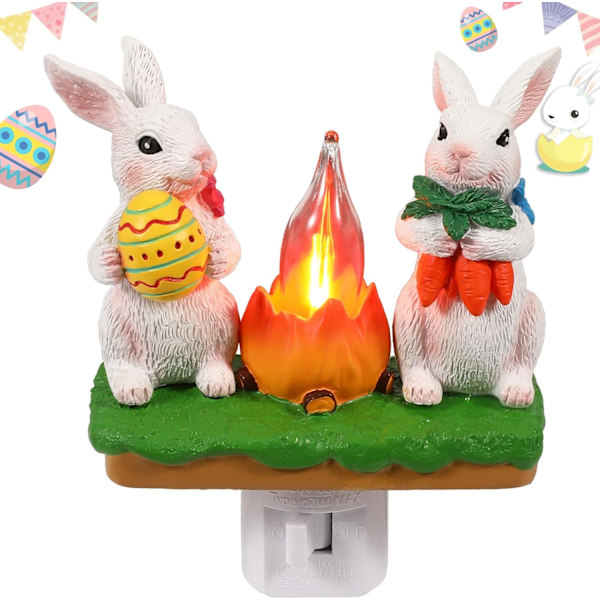 Påskehare Bål Flakkende 3D Kanin Natlampe Stik, Kaniner Bål Flakkende Flamme Natlys, Kaniner Figurlamper, Påskepynt