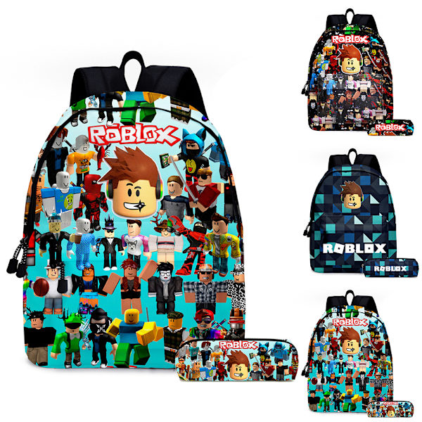 2 kpl/setti Roblox 3D-tulostettu lasten reppu tytöille pojille opiskelijoiden koululaukku matkareppu penaalilla C