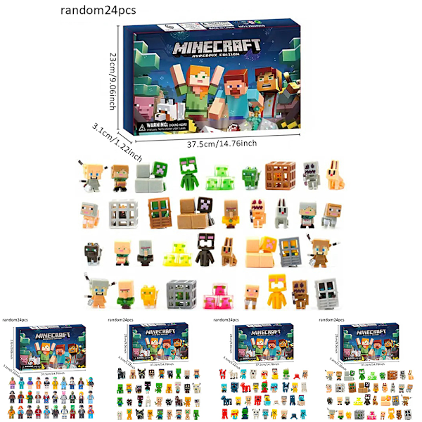 Minecraft Adventskalender 2024, 24 Dagar Minecraft Figurer Leksaker Halloween Nedräkningskalender 2024 Samlarobjekt Dockor C