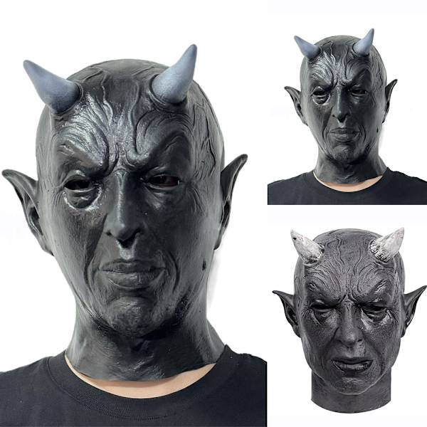 Läskig demonmask för Halloween, Thanksgiving och juldekorationer - Högkvalitativt latex för en autentisk skräcklook Black