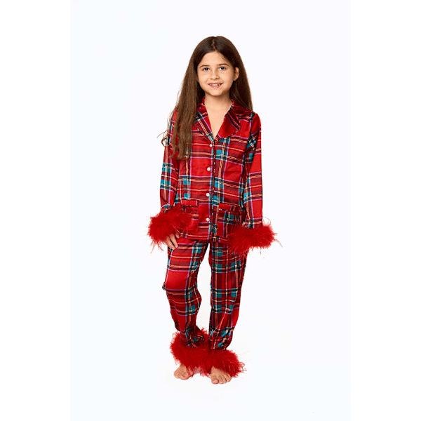 7-13 år Småbørn Pige Pyjamas Julepyjamas til Småbørn Piger Små Børn Langærmet Nattøj Knap Satin Pyjamassæt Red 10T