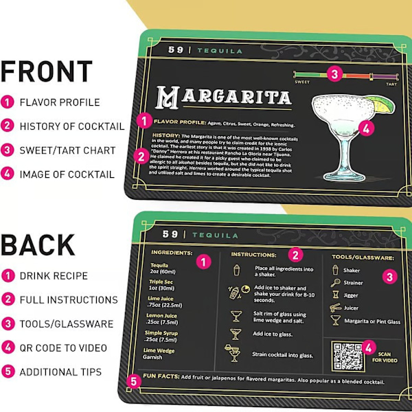 Cocktail Cards - 100 interaktive cocktailoppskriftskort for å mestre drinker hjemme