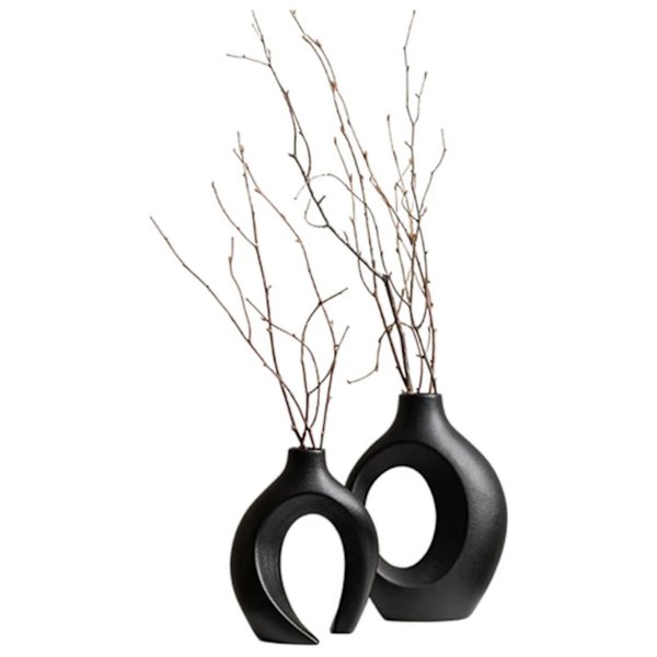 2 st Keramiska Vaser, Handgjord Behållare för Torkade Blommor, Boho Blomkruka, Hantverksdekorationer, Heminredning, för Kontor, Gåva till Bröllop, Jul Pearl Cotton Set - Black
