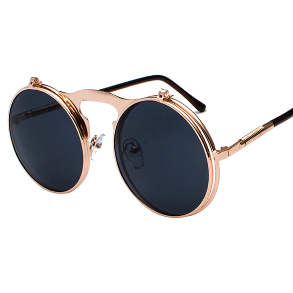 Unisex Solglasögon i Metall med Uppfällbara Linser Runda Ögon Rose Gold Frame Black Lenses 1pair