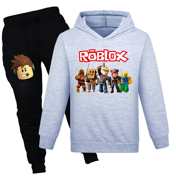 Barn Pojkar Roblox Spårjacka Hoodie Topp + Byxor Set Superhjälte Grey 130cm
