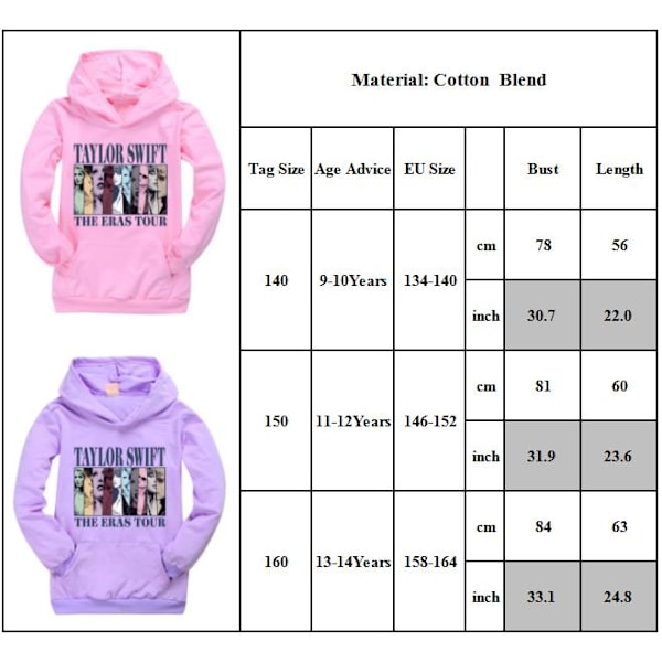 Barnflickor Taylor Swiftie Tryck Hoodie Sweatshirt Julgåva Casual Pullover Toppar Pink 160cm