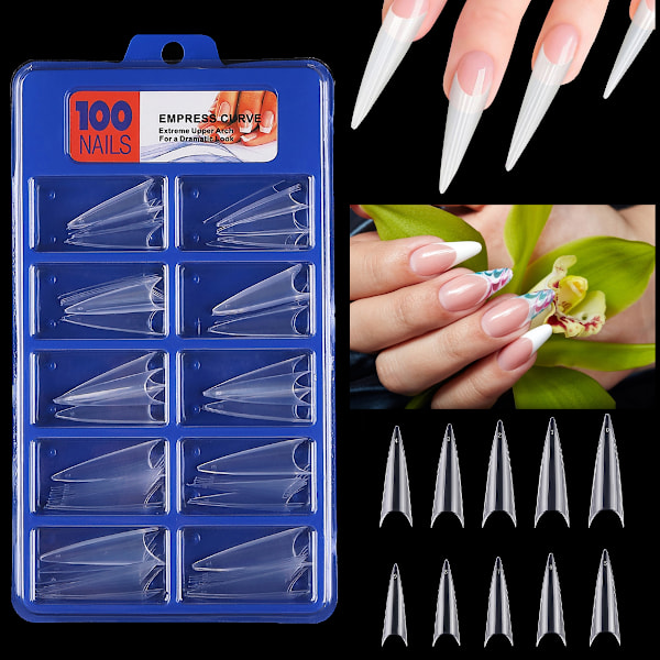 100 stk. Lange Kunstige Negle Kunstige Falske Negle Kunst Tips Stick Cover Transparent