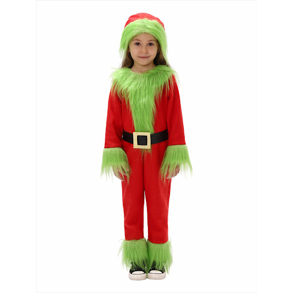 Julgrön Stor Monster Grinch Kostym Barn, 2024 Ny Deluxe Grön Jultomte Grinch Cosplay Pälsdräkt med Hatt för Pojkar Flickor S
