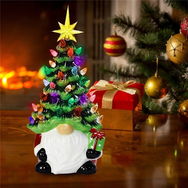 Smycke för skrivbord Juldekorationer Ljusskenande Tomte Resin Julgran med Färgade Ljus, Julbelysning inomhus