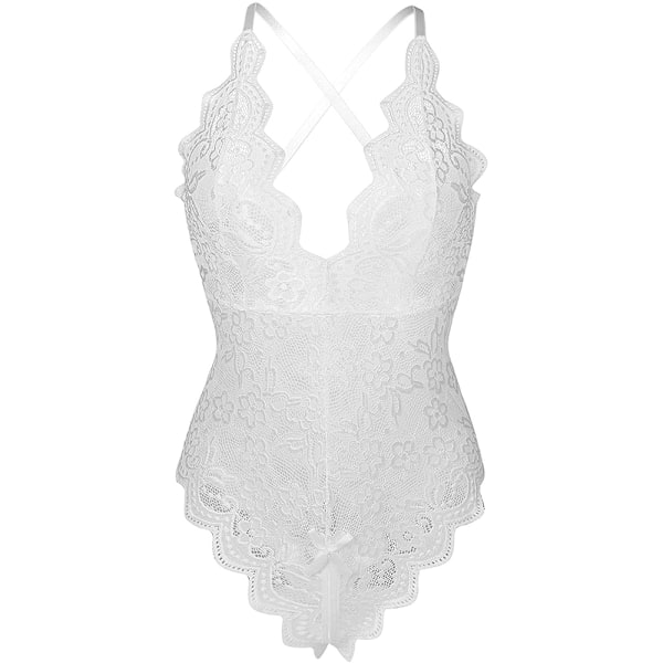 Kvinnors spetsbody underkläder underkläder teddy babydoll nattkläder sexig nattkläder White L