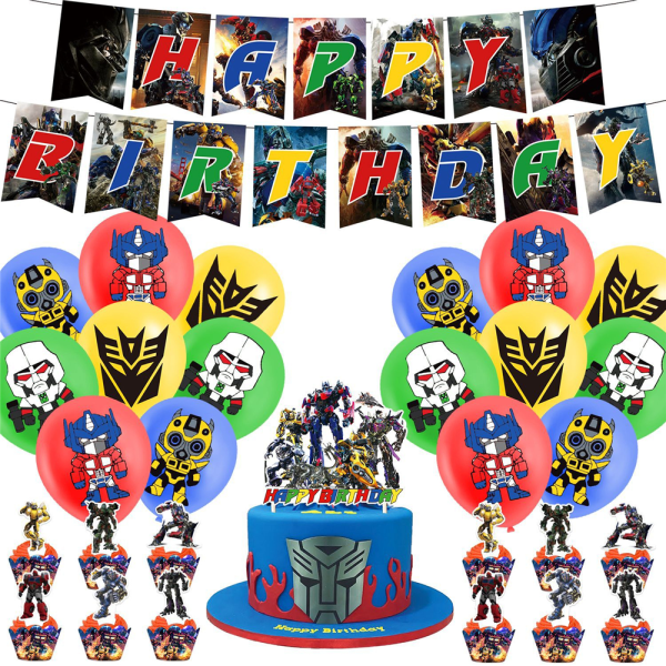 Ballonggirlang med Transformers-tema, tårtdekorationer, set för barnkalas, rekvisita