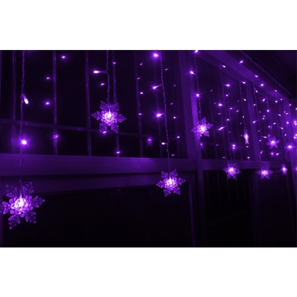 3,5M 96LED Fairy Ljuss Gardin Snowflake Jul Heminredning Purple