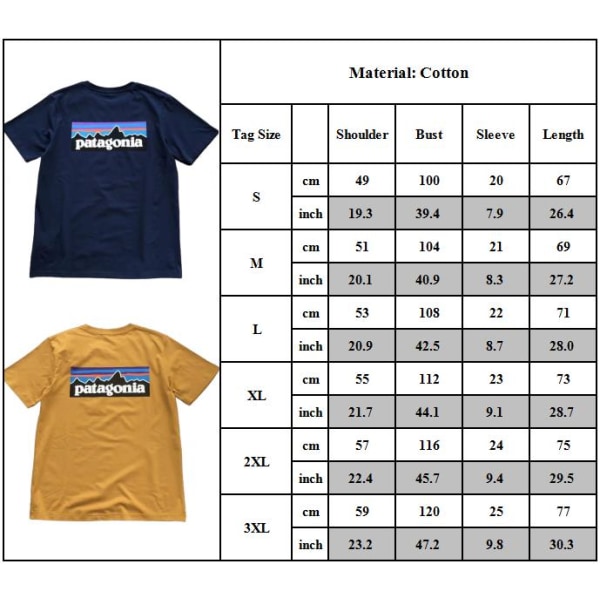 Dam Herr Patagonia T-shirt Unisex kortärmad bomull Crewneck print T-shirt blus Casual Toppar Yellow XL