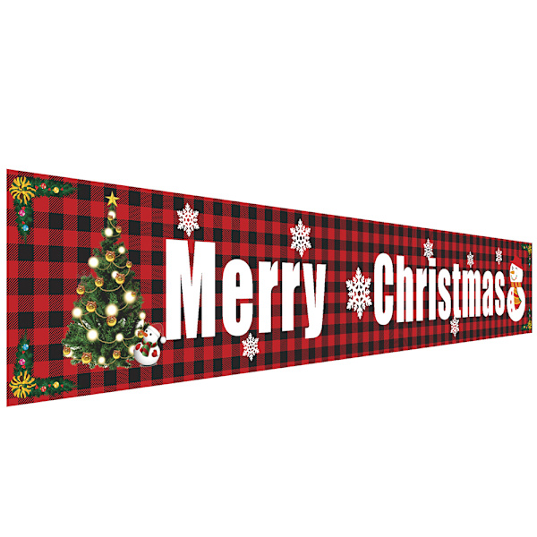 Glad Jul Banner Cartoon Rutmönster Utomhus Röd Rutmönster Dekoration C