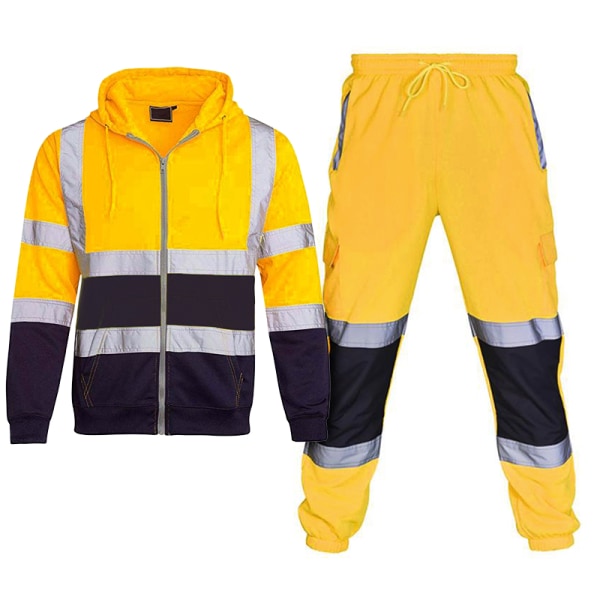 Herrar Mode 1 Set Reflexväst Sportdräkt City Cleaner Yellow 4XL