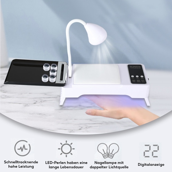 [Rea] Gel LED Nagellampa - 3 Timer Tork - LCD-display - Snabbtorkande Nagelkonstlampa - 72 W Vikbar Handske Kudde Nagellampa, Med 24 LED-lamppärlor