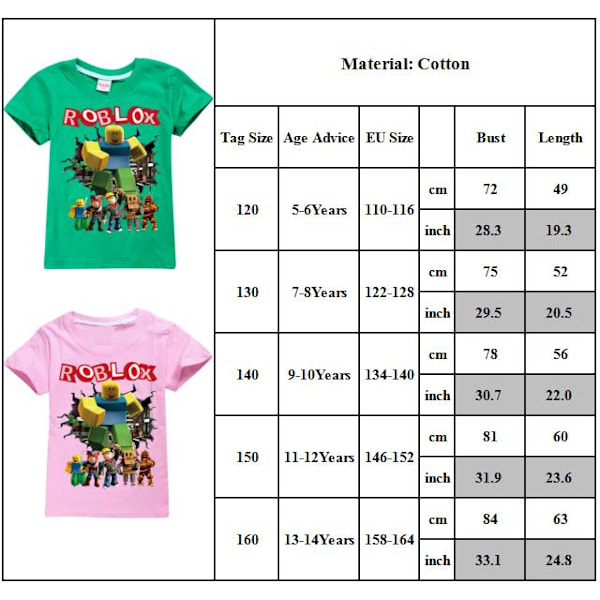 Roblox Pojkar T-shirt Barn Flickor Tecknad Kortärmad Rundhalsad Toppar Barn Pojkar Grafiska T-shirts Pink 120cm